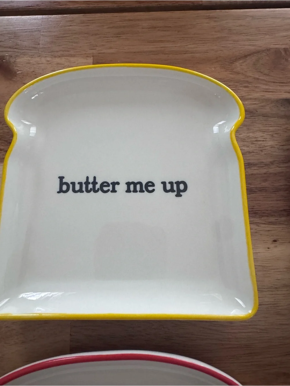 Snack Plate Toast-Shaped Ceramic dish set of 4 with Colorful Rims Fun whimsical!